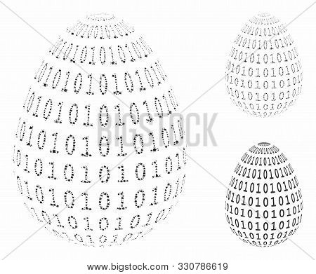 Binary Digital Abstract Egg Mosaic Of Tremulant Elements In Various Sizes And Shades, Based On Binar