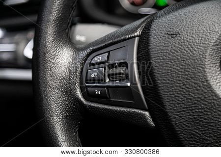 Novosibirsk, Russia - September 29, 2019:  Bmw X3, Car Controller On Steerling Wheel ,music,control 
