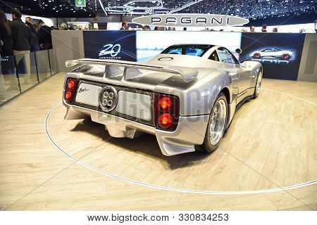 Geneva, Switzerland - March 05, 2019: Pagani Zonda C12 Geneva International Motor Show 2019