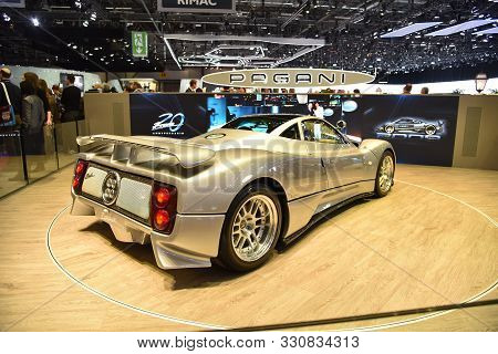 Geneva, Switzerland - March 05, 2019: Pagani Zonda C12 Geneva International Motor Show 2019