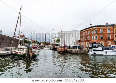 Stralsund, Germany - July 31, 2019: View Of The Harbour. Stralsund Old Town Is A Unesco World Herita