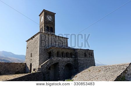 Sahat Kula Clock Tower In A Medieval Castle-fortress In Gjirokaster Albania