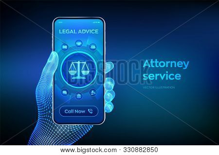 Labor Law, Lawyer, Attorney At Law, Legal Advice Concept On Smartphone Screen. Internet Law And Cybe