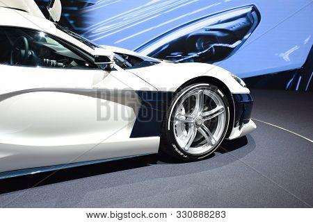 Geneva, Switzerland - March 04, 2019: Rimac C-two - Geneva International Motor Show 2019