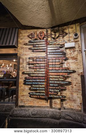 New York City, Ny, United States - September 7, 2017: Direction Sign In Chelsea Food Market