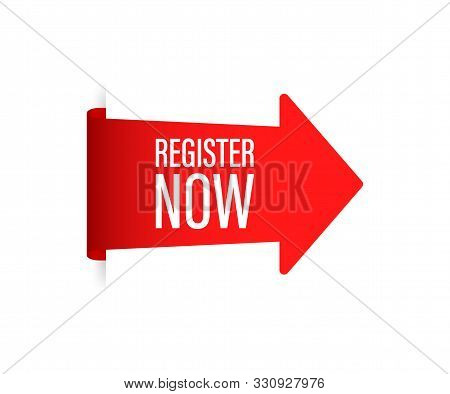 Red Register Now Sticker On White Background. Vector Stock Illustration
