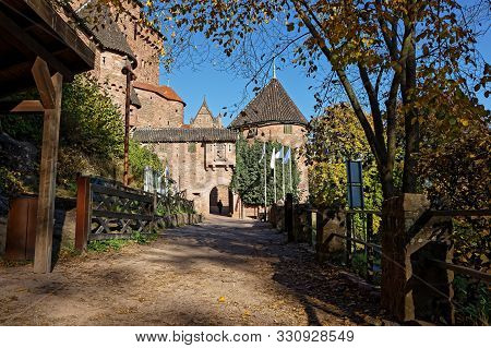 Orschwiller, France, October 14, 2019 : Main Entrance Of Haut-koenigsbourg Medieval Castle. Rebuilt 