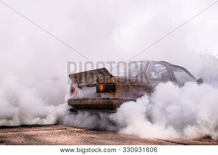Moldova 25.09.2019. Sport Modern Stance Car Racing Car Drifting With Smoke Drift Burnout, Big Colour