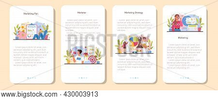 Marketer Mobile Application Banner Set. Marketing Strategy And Communucation