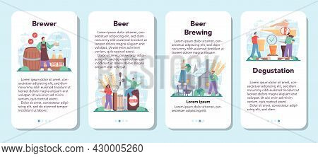 Brewery Mobile Application Banner Set. Craft Beer Production, Brewing Process