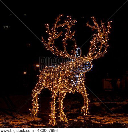 Christmas Decorations In The Gardens Of Cismigiu Park Located In Downtown Bucharest, Romania