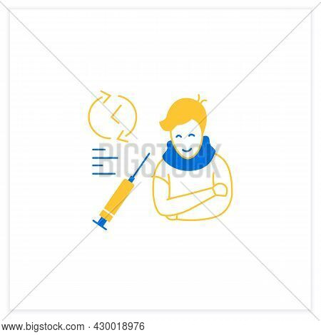 Covid Vaccination Flat Icon. Person Waiting Vaccine Test Time. Concept Of Drug Trial, Vaccine Produc