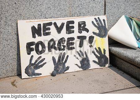 Vancouver, Canada - August 14,2021: Memorial For Indigenous Children Which Remains Have Been Found N