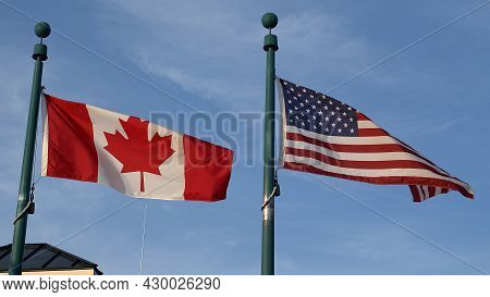 Canada And Usa North America Flags Us Country Custom Border