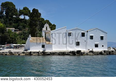 Corfu Town, June 16: View To Vlacherna Monastery On June 16, 2021 At Corfu Town, Corfu Island, Greec