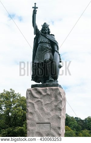 Winchester, United Kingdom, 10th August 2021:- A Statue Of King Alfred The Great, King Of The West S