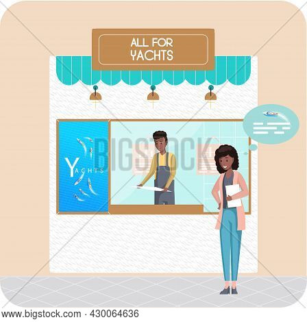 Buying Motorboat, Boat Selling, All For Yachts Shop. Transport Advertising Company E-commerce Concep