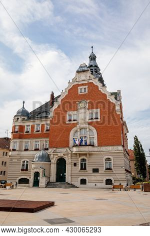 Hodonin, South Moravia, Czech Republic, 03 July 2021: Town Hall With Tower In Style Of Nuremberg Art