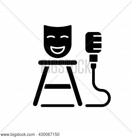 Stand Up Show Black Glyph Icon. Comedic Performance. Concert With Jokes. Stage Show For Open Mic. Co