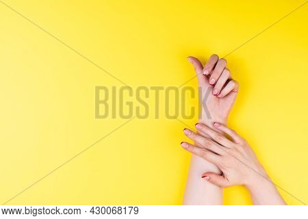 Female Hands With A Trendy Autumn French Manicure