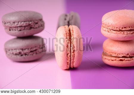 Colorful Macarons Cakes. Small French Cakes. Sweet And Colorful French Macaroons, Colorful Almond Co
