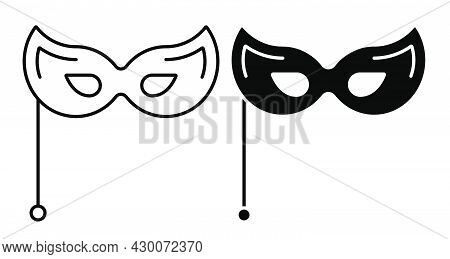 Linear Icon. Theatrical Female Mask. Venetian Carnival Eye Mask. Simple Black And White Vector Isola