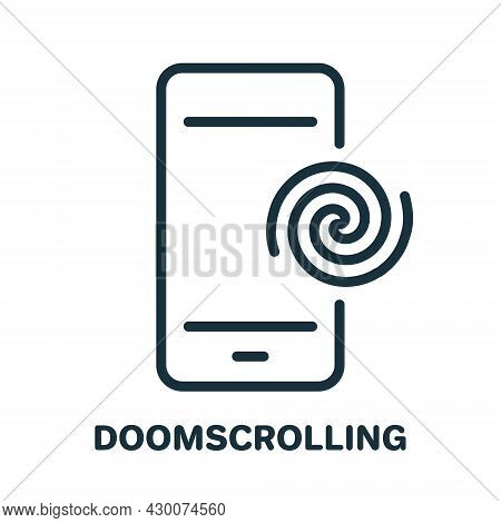 Mobile Phone Addiction And Bad Influence Line Icon. Unhealthy, Negative Feelings Of Doom Scroll Pict