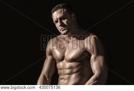 Sexy Naked Torso. Sport Workout Bodybuilding Concep. Muscular Torso And Chest. Isolated On Black Bac