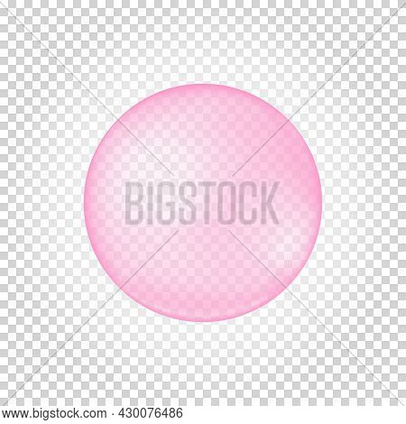 Pink Collagen Bubble On Transparent Background. Cherry Or Strawberry Bubble Gum. Element Of Soap Foa