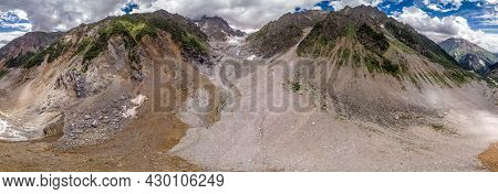 Aerial View At The Chalaadi Glacier In Svaneti Region, Georgia, Caucasus.