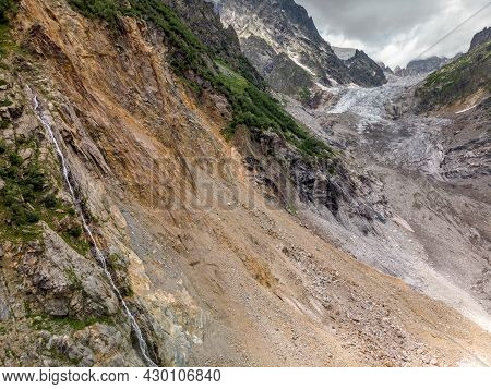 Aerial View At The Chalaadi Glacier In Svaneti Region, Georgia, Caucasus.