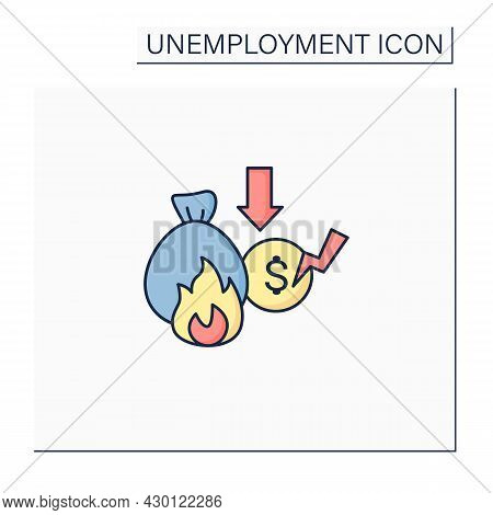Lost Savings Color Icon. Money On Bank Account. Investition. Bankrupt. Unemployment Concept. Isolate