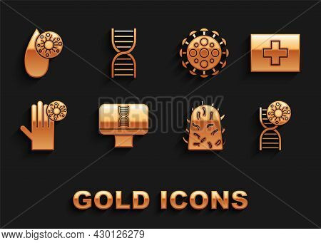Set Dna Spiral And Computer, First Aid Kit, Symbol Virus, Rabies, Hand With, Virus, Blood Test And I