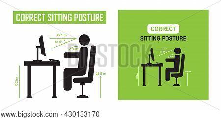Correct And Bad Spine Sitting Posture. Vector Diagram Eps10