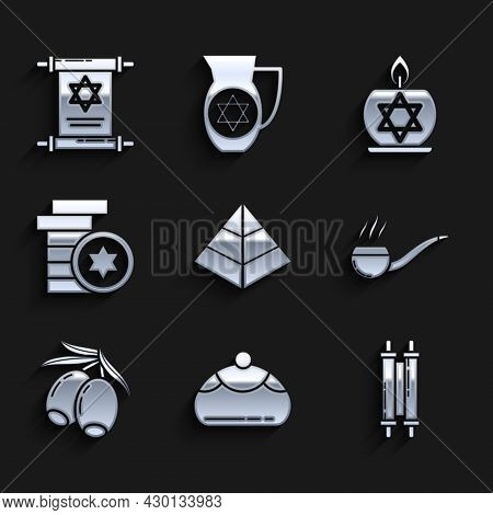 Set Egypt Pyramids, Jewish Sweet Bakery, Torah Scroll, Smoking Pipe With Smoke, Olives Branch, Coin,