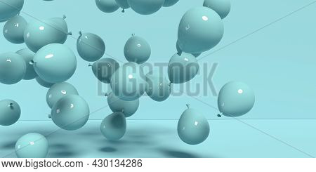 Scattered Balloons On A Colored Background - 3d Render