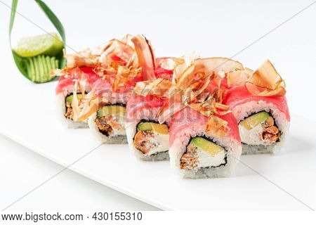 tasy sushi on the white background