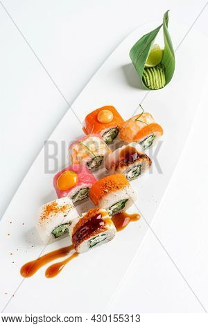 tasy sushi on the white background
