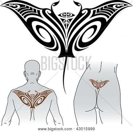 Maori styled tattoo pattern in shape of manta ray. Fit for upper and lower back. Editable vector format EPS 8.0