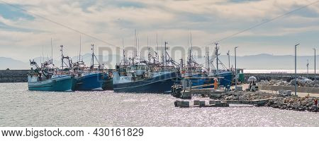 Gansbaai, South Africa - April 12, 2021: View Of The Harbour In Gansbaai In The Western Cape Provinc