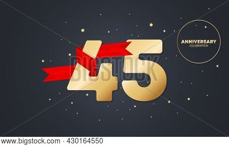 45 Year Anniversary Banner With Red Ribbon On White. 45th Years Celebration. Poster Or Brochure Temp