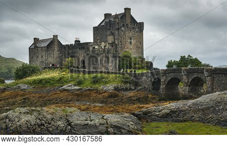 Landscape With The Old Castle And Fortress Of Eilean Donan On The Shores Of Lake Duich In Scotland, 