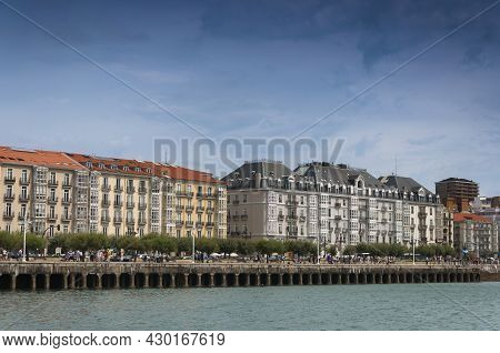 View Of The Promenade Of Santander In Cantabria With The Sea In The Foreground And Slightly Cloudy S