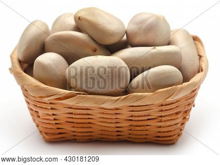 Edible Seeds Of Jackfruit In A Basket Over White