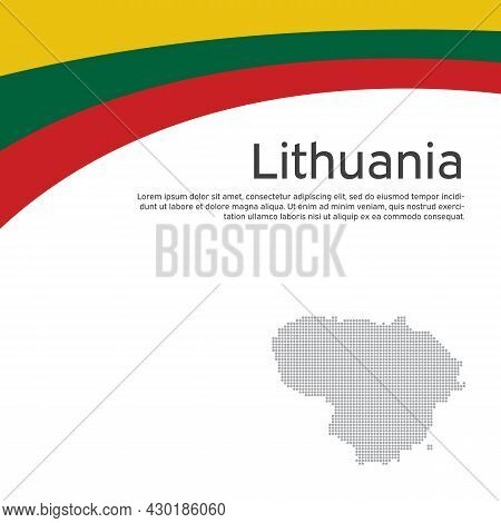 Lithuania Flag, Mosaic Map On White Background. Wavy Ribbon With Lithuanian Flag. Vector Flat Banner