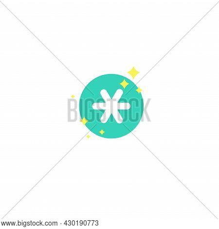 White Asterisk Footnote In Blue Circle With Stars Or Sparks. Asterisk Sign. Flat Icon Of Asterisk Is