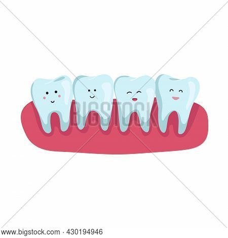Teeth With Dental In Flat Design. Flat Vector Concept. Dental Clinic, Stomatology Orthodontic Illnes
