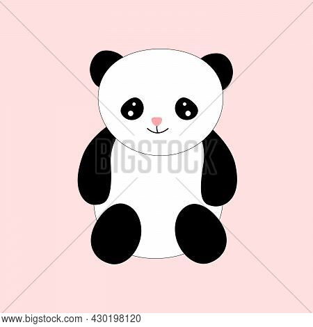Flat Vector Of Funny Little Panda . Cartoon Character Of Cute Bamboo Bear. Graphic Design For Childr