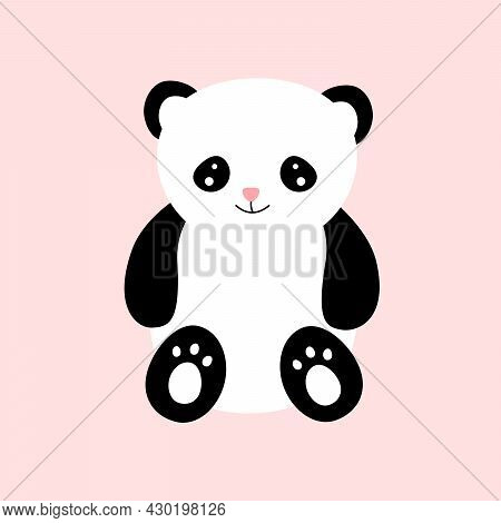 Flat Vector Of Funny Little Panda . Cartoon Character Of Cute Bamboo Bear. Graphic Design For Childr