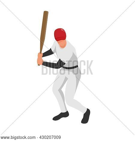 Isometric Sport Baseball Composition With Isolated Human Character Of Ballplayer On Position Vector 